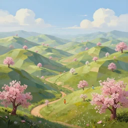 a hyper - detailed 3 d render like a oil painting of spring in the low - poly hills, surrealism!!!!! surreal concept art, lifelike, photorealistic, digital painting, aesthetic, smooth, sharp focus, artstation hd, by greg rutkowski, chris tulloch mccabe, valentina remenar,, krenz cushart and asher duran,