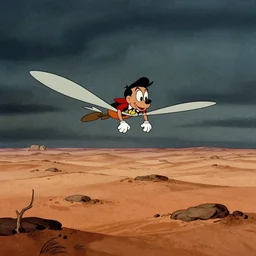 an imp flies over a hellscape. drawing style like the Tex Avery show.