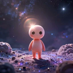 tiny homunculus standing alone in cosmic dream landscape, cinematic, octane render, hyper detailed, lens flare, 4 k
