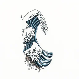 a photo of a tattoo sleeve design of a japanese wave mixed with transylvanian folk design, in the style of graffiti
