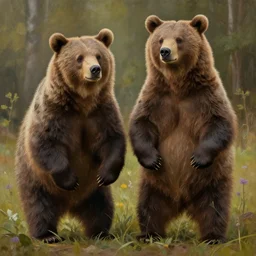 two bears drawn in a style of a painting american gothic by grant wood, highly detailed, masterpiece, 8 k