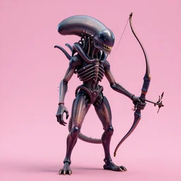 a xenomorph wearing a bow on a pink background, ultra realistic concept art, digital art, geiger