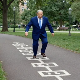 benjamin netanyahu playing hopscotch in a public park, by norman rockwell