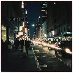 a Cinestill 800 film photo of 42nd street New York City at night