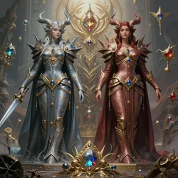 epic large image of two beautiful gemini twins good and evil, fantasy character art, ultra realistic, wide angle, intricate details, the fifth element artifacts, highly detailed by peter mohrbacher, hajime sorayama, wayne barlowe, boris vallejo, aaron horkey, gaston bussiere, craig mullins, 7 0 mm