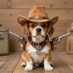 cowboy dog with a hat and guns