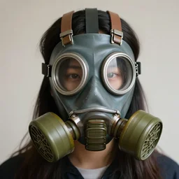 a girl with a oni gas mask by ruan jia