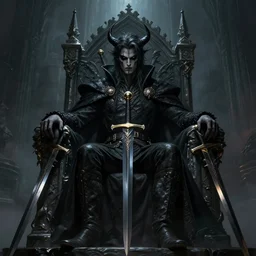 Lord from hell on the throne in Hogwarts, black eyes, swords, league of legends wallpapers, piotr jablonski, greg rutkowski, dark fantasy, 4k
