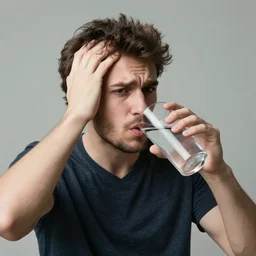 confused man drinking water