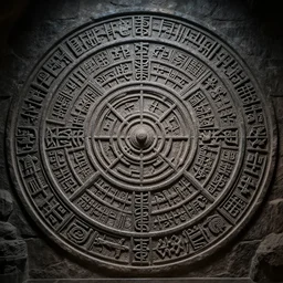 A huge, round rune etched portal to another dimention, highly detailed