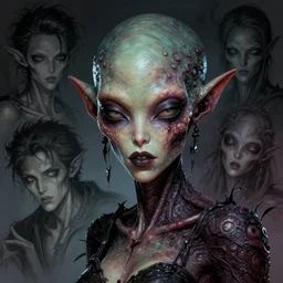 a photo of alien dark fae girlboss based on alexandra daddario face mutating into insect, bumpy mottled skin, body horror, by yoshitaka amano, by greg rutkowski, by jeremy lipkinng, by artgerm, digital art, octane render
