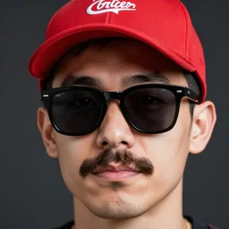 the portrait of a man with sunglasses, a red cap, cartoon style, mustache, detailed face, portrait, high detail, ultra realistic, high quality, high definiton, hyper realistic, 4 k uhd,
