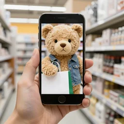 mobile photo bear shopping at hardware store.