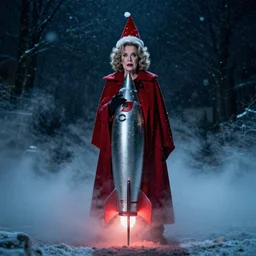 betty white rocket launcher christmas nightmare horror by jordan peele cinematic fog snow night terrifying
