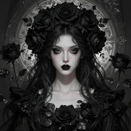 perfectly detailed goth goddess of black rose flowers!! blessed by nature with ever - increasing physical mental perfection, symmetrical! intricate, sensual features, highly detailed, biblical divine holy perfection!! digital painting, artstation, concept art, smooth, sharp focus, illustration, art by artgerm and greg rutkowski and alphonse mucha