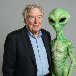 Sir David Attenborough with a green alien