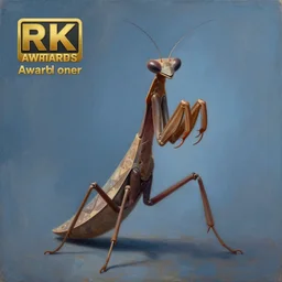 a bipedal anthropomorphic brown mantis with flat pancake triangular face, as a matte oil painting and d & d art, by rembrandt, standing, blue fog, sharp focus, award - winning, extremely detailed, 4 k,