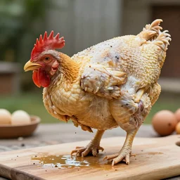Human eating a chicken but the chicken is not cooked