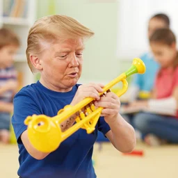 donald trump, fisher price my first trumpet, in kindergarten