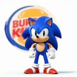 sonic the hedgehog outside of burger king with the burger king sign in the background