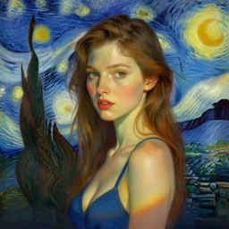 portrait of a beautiful girl, intimate, vibrant colors, beautiful face, rule of thirds, bathing suit, spotlight, by greg rutkowski, by jeremy mann, by francoise nielly, by vincent van gogh, digital painting