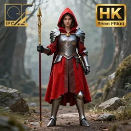 full body photo red riding hood armoured warrior, highly detailed, 4k, HDR, award-winning photo