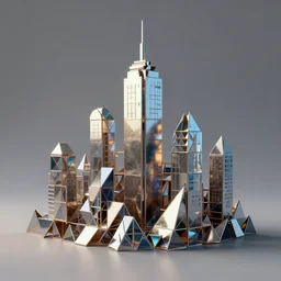 constructivism sculpture of a city made of triangle tetris, steel & acrylic, octane render, trending on artstation