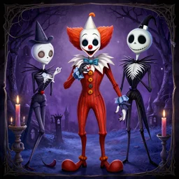 a clown by tim doyle and chris leib, from nightmare before christmas | detailed | elegant | trending on artstation