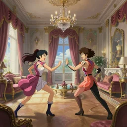 party whores, beautiful expensive interior of a large furnished apartment, fantasy duel, high detail, very realistic, by greg rutkowski, by james gurney ultra clear detailed, digital painting by ( ( makoto shinkai ) ), moebius moebius, surrealism, trending on artstation