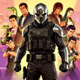 robot ninja warrior mask helmet metal gear solid snake pose training suit swat commando, art gta 5 cover, official fanart behance hd artstation by jesper ejsing, by rhads, moebius and makoto shinkai and lois van baarle, ilya kuvshinov, ossdraws, that looks like it is from borderlands and by feng zhu and loish and laurie greasley, victo ngai, andreas rocha, john harris