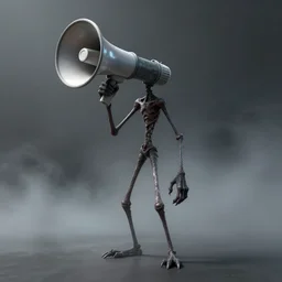 megaphone with a thin long body, arms and legs. character concept art, extremely high details, octane render, fog, horror, artstation contest winner, digital art by hannah hoch. masterpiece