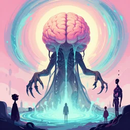 cthulhu, gelatin brains, vortices micro water, lovecraftian pixiv fanbox, dramatic lighting, maximalist pastel color palette, splatter paint, pixar and disney concept, graphic novel by fiona staples and dustin nguyen, peter elson alan bean wangechi mutu, clean cel shaded vector art, on artstation