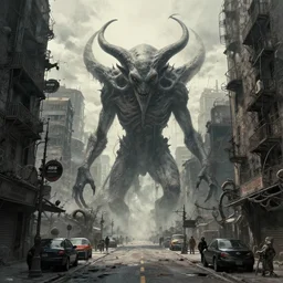 cthulhu style city street scene by wenjun lin