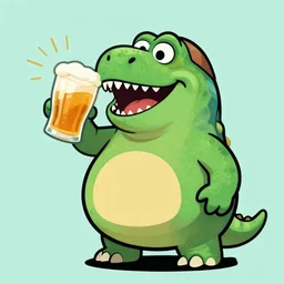 funny illustration of a dinosaur drinkin a beer,