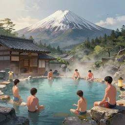 a japanese mountain onsen, Concept art by Marc Simonetti, Darek Zabrocki, Jordan Grimmer, Noah Bradley, masterpiece, highly detailed and ultra realistic, trending on artstation