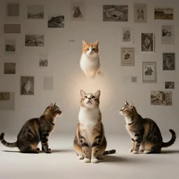 cinematic, cats, rule of thirds, dynamic composition, studio lighting, random wall or scenery background, photorealistic, centerpiece, 8k