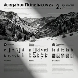infographic sheet describing a complex new alphabet, greyscale, high contrast,