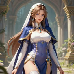 the portrait of neutral good colorful female cleric bard as absurdly beautiful, gorgeous, elegant, realistic skinny gravure idol, an ultrafine hyperdetailed illustration by kim jung gi, irakli nadar, intricate linework, sharp focus, bright colors, octopath traveler, final fantasy, unreal engine 5 highly rendered, global illumination, radiant light, detailed and intricate environment