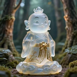 cartoon guardian spirit of the cloud forests. translucent resin sculpture, backlighting, depth of field, 4 k, metallic filigree details, g rated