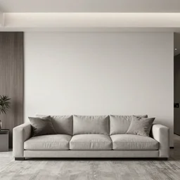 modern living room, blank wall behind couch, professional photo