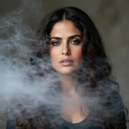 4k Detailed portrait by John Singer Sargent of  Salma Hayek shrouded in a cloud of smoke