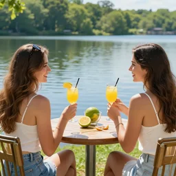 storyboard of girls weekend on a lake, mimosas