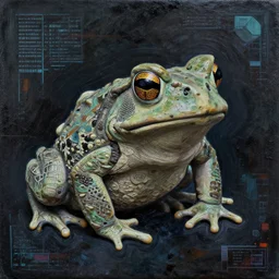 toad, error, tribal, shape of frogs, artwork, abstract, acrylic, oil, clay, line work, mixed, stipples, glitch, datamosh, data, cybernetic, splotches, painting, dark, eerie, cyber, latitude and longitude