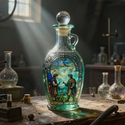 a vintage painting of a medieval highly detailed glass stained aqua colored potion bottle, lit by rays of sunlight in a dark dusty vintage science lab, by h. r. giger, hyperrealistic fantasy art, concept matte, ethereal, dreamy, digital art, trending on artstation, volumetric cinematic lighting