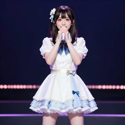 a japanese idol singer on stage, highly detailed, perfect symmetry!!, artstation, by thomas kinkade and greg rutkowski