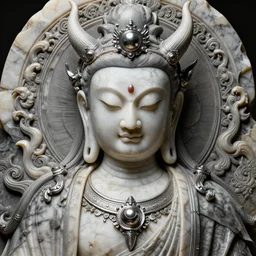 naraka buddhist demon madonna, highly detailed, symmetrical long head, smooth marble surfaces, detailed ink illustration, raiden metal gear, cinematic smooth stone, deep aesthetic, concept art, post process, 4 k, carved marble texture and silk cloth, latex skin, highly ornate intricate details, in the style of 8 8 grzes