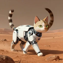a half robot cat walking on mars, trending on artstation, art by greg manchess, guangjian, detailed digital art, artstation hd