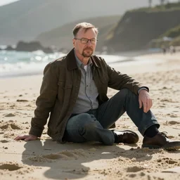 walter white and ironman sitting on the beach