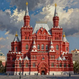 oil painting of red square in moscow in style of giorgio de chirico