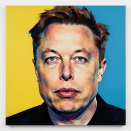 the portrait desolate elon musk, colorful pop art, modern art, by andy warhol